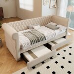 Modfu lit enfant lit capitonné canapé - lit 90 x 200 cm avec 2 tiroirs et sommier à lattes en bois. lin. ... Modfu lit enfant lit capitonné canapé - lit 90 x 200 cm avec 2 tiroirs et sommier à lattes en bois. lin. ...