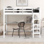Modfu lit mezzanine avec bureau lit mezzanine enfant 140x200 cm avec rangements cadre de lit en pin blanc ...