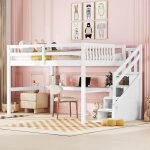 Modfu lit mezzanine enfant 140x200 cm avec bureau lit mezzanine enfant avec tiroirs de rangement cadre ...