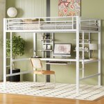 Modfu lit mezzanine enfant en mtal 140x200 cm avec bureau et 2 tagres rangements lit mezzanine ados ...