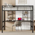 Modfu lit mezzanine enfant en mtal 140x200 cm avec bureau et 2 tagres rangements lit mezzanine ados ...