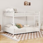 Modfu lit superpos enfant 140 x 200 cm en fer avec barrire blanc