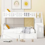 Modfu lit superpos� enfant 90 x 200 cm et 140 x 200 cm avec 2 grands tiroirs et sommier � lattes blanc ...