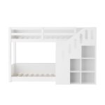 Modfu lit superpos� enfant 90x200 cm avec escalier casiers et garde - corps bois massif blanc sans matelas ...