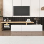 Modfu meuble tv en bois et brillant 1975x39x42 cm avec clairage led 3 portes et tagres en verre blanc ...