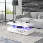 Modfu table basse blanche avec 4 �tag�res en verre 2 tiroirs et 2 compartiments 95 x 50 x 425 cm panneaux ...