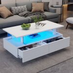 Modfu table basse blanche avec �clairage led et 2 tiroirs 100x50x425 cm acrylique