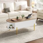 Modfu table basse blanche avec espace de rangement hauteur du plateau r�glable 120x50x43 cm mdf