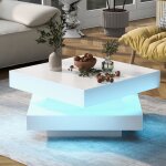 Modfu table basse carre blanche brillance avec lumire led 16 couleurs. plateau pivotant. 70x70x36 cm ...