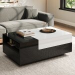 Modfu table basse laque brillante avec 1 tiroir et espace de rangement 100x50x38 cm panneaux de particules ...