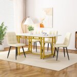 Modfu table � manger blanc. table � manger rectangulaire avec pieds en m�tal plaqu� dor�. 120 x 70 x ...