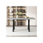 Modfu table à manger rectangulaire. pieds croisés. 140 x 80 x 76 cm. en mdf. gris et noir Modfu table à manger rectangulaire. pieds croisés. 140 x 80 x 76 cm. en mdf. gris et noir
