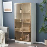 Modfu vitrine en verre blanc avec clairage led. vitrine  2 porte avec tagres mobiles. blanc