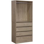 Module dressing avec 4 tiroirs et 1 penderie naturel. panneaux stratifis