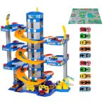 Molto molto garage  jouets bleu 6 tages + 10 voitures + tapis de jeu. garage avec station - service ...