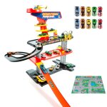 Molto garage de jouet downtown 3 tages + 10 voitures et tapis de jeu. garage avec station - service ...