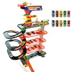 Molto garage de jouet downtown 5 tages xl avec rampe en spirale + 10 voitures