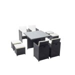 Monaco 8 : salon de jardin encastrable 8 places en r�sine tress�e noir / blanc