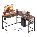 Mondeer bureau gaming en l avec support d�cran bureau d?angle avec prise usb led et �tag�res en m�tal ...