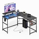Mondeer bureau gaming en l avec support d�cran bureau d?angle avec prise usb led et �tag�res bureau gamer ...