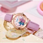 Montre angel et stitch or rose bracelet cuir rose