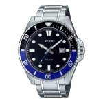 Montre - casio - sous marine 200 m - cadran noir - lunette rotative noir / bleu - acier inoxydable