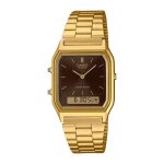 Montre - casio - vintage - dore - cadran marron - bracelet acier inoxydable