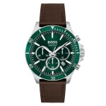 Montre chronographe hugo boss en cuir marron foncé avec cadran vert pour homme - 1514098 Montre chronographe hugo boss en cuir marron foncé avec cadran vert pour homme - 1514098