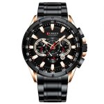 Montre curren bracelet noir quartz pour hommes etanche chronographe Montre curren bracelet noir quartz pour hommes etanche chronographe