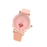 Montre - enfant - cuir - rose - cadran rond - acier - dor rose - motif - coeur - 20 cm