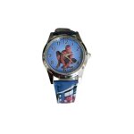 Montre - enfant - bracelet - cuir - bleu - cadran - acier - gris - spider - man - bote cadeau