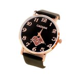 Montre - femme - cuir - noir - cadran - rond - acier dor� rose - motif coeur - 25 cm