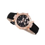 Montre - femme - bracelet - cuir - noir - cadran - acier - dor rose - motif - papillons - strass - 235 ...