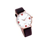 Montre - femme - cadran rond - bracelet - cuir - noir - motif - coeur - acier - inoxydable - dor rose ...