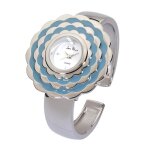 Montre - femme - jean patrick - cadran - fleur - acier inoxydable 316 l - mail - bleu - bracelet rigide ...