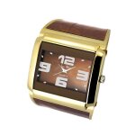 Montre - femme - jean patrick - bracelet rigide - cuir - marron - acier dor - cadran rectangulaire - ...