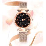 Montre - femme - motif - cleste - acier - dor rose - cadran rond - 33 mm - bracelet ajustable