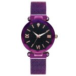 Montre - femme - cadran - cisel - bracelet - acier - violet - fond noir - motif - cleste - chiffres ...