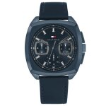 Montre homme analogique - tommy hilfiger - quartz - bracelet cuir bleu - bo�tier acier inoxydable - cadran ...