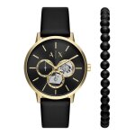 Montre homme armani exchange - ax7146set en cuir noir