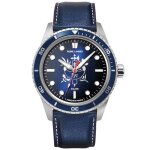 Montre homme �lys�e argent� cadran bleu bracelet cuir bleu 22 mm