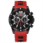 Montre homme de marque de luxe chronographes calendrier  affichage rouge bracelet en silicone haute ...