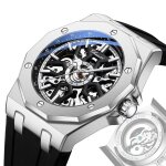 Montre homme mcanique automatique lumineux tanche cadran squelette bracelet en silicone noir cool adolescent ...