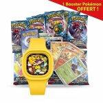 Montre pokmon enfant jaune + 1 booster pokmon de 10 cartes offert