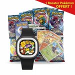 Montre pok�mon enfant pikachu �voli snorlax ? bracelet noir + 1 booster offert