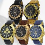 Montre sport homme analogique � quartz bracelet cuir �tanche chronographe gto dino gold couleur - camel ...