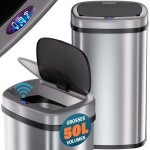 Monzana poubelle automatique 50l acier inoxydable capteur mouvement couvercle cble usb affichage led ...