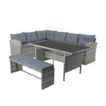 Moorea - salon de jardin 8 places avec canapé dangle en résine tressée grise Moorea - salon de jardin 8 places avec canapé dangle en résine tressée grise