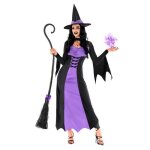 Morph costume sorcire violette dguisement halloween femme robe et accessoires sorcire xl