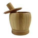 Mortier et pilon en bambou avec couvercle pour broyer lail les �pices les herbes les grains de poivre ...